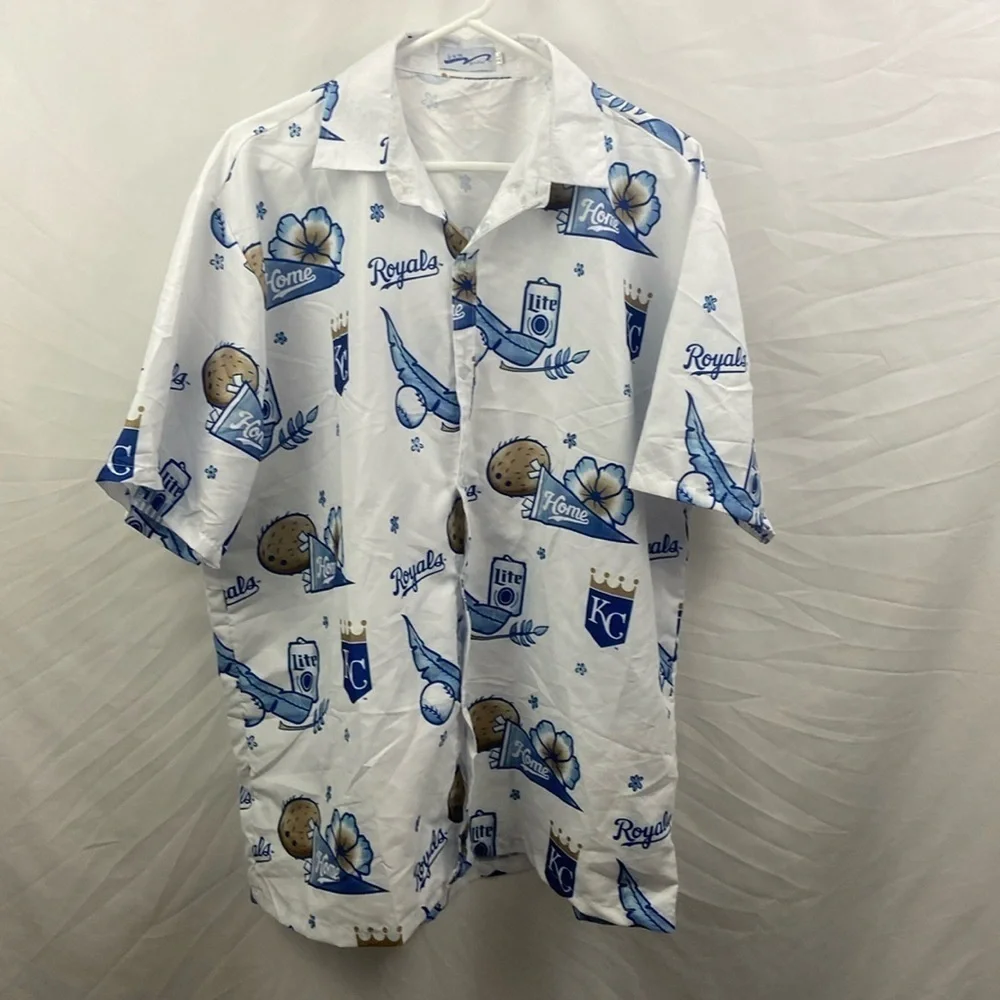 Kansas City Royals Hawaiian Button Up Short Sleeve Shirt Size XL Miller Lite - Picture 1 of 8